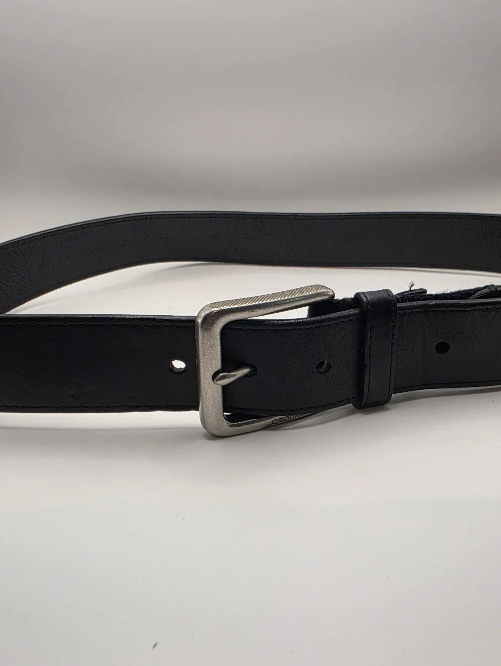 Carhartt Black Canvas‎ Leather Trim Belt Size 36 Logo Buckle Workwear Great Cond